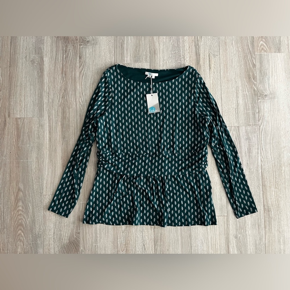 NWT Boden Women’s Green Fern Pattern Long Sleeve Top - Size 18